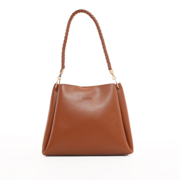 Horse Brown Bucket Handbag With Braided Handle