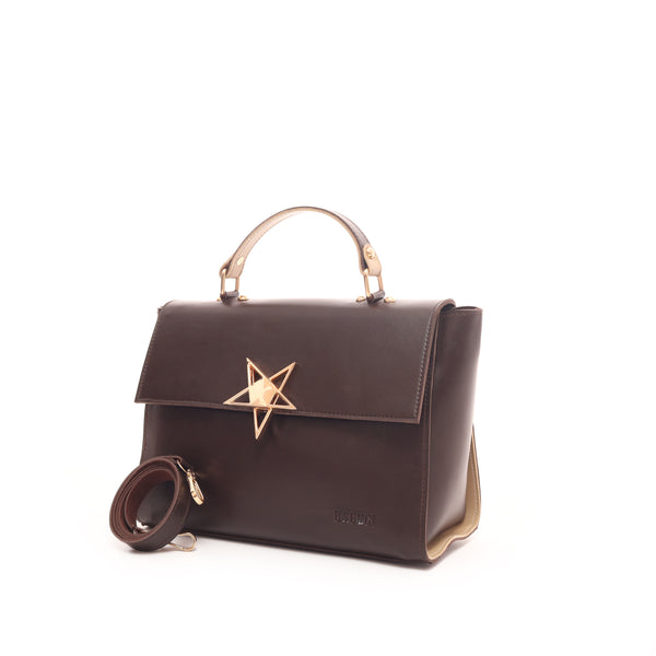 Dark Brown Bucket Handbag With Braided Handle