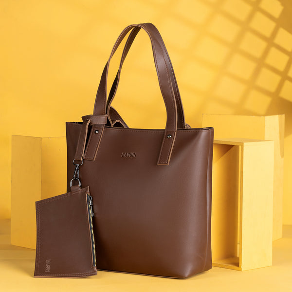 Brown Tote Bag With Detachable Pouch