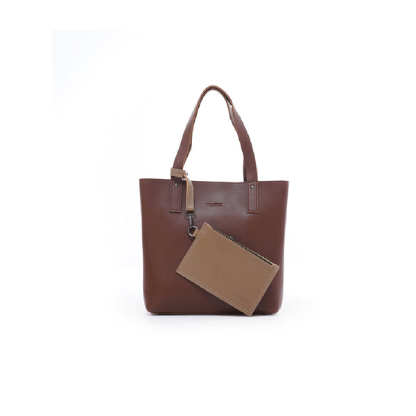 Brown Tote Bag With Detachable Pouch