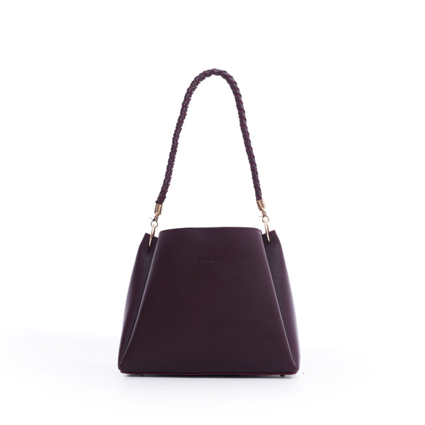 Burgundy Bucket Handbag With Braided Handle