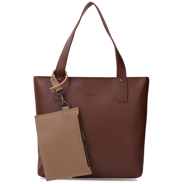 Brown Tote Bag With Detachable Pouch