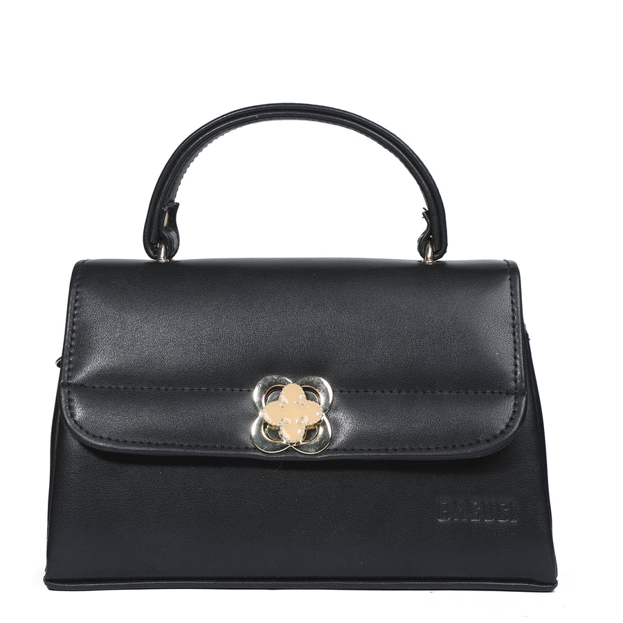Black Flower-Lock Messenger Bag