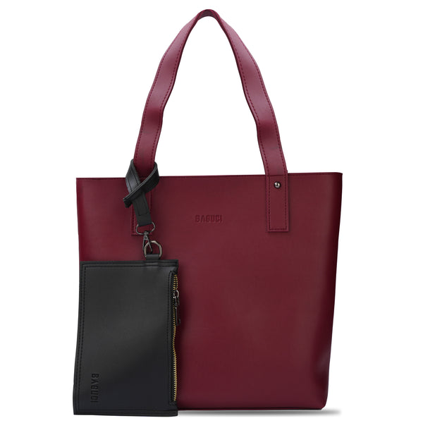 Maroon Tote Bag With Detachable Pouch