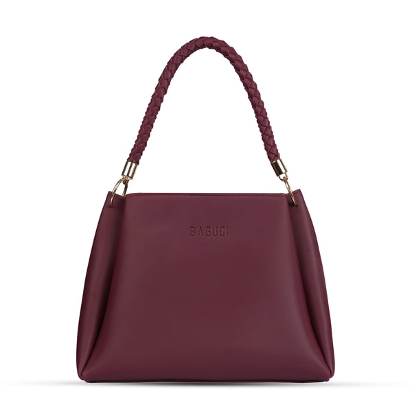 Burgundy Bucket Handbag With Braided Handle