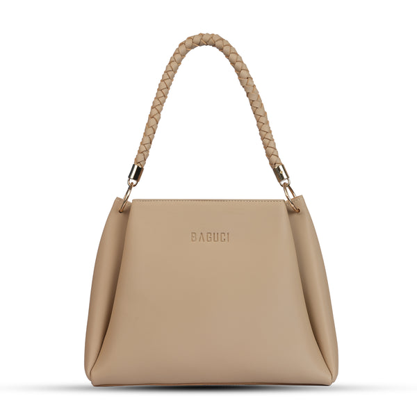 Vanilla Bucket Handbag With Braided Handle