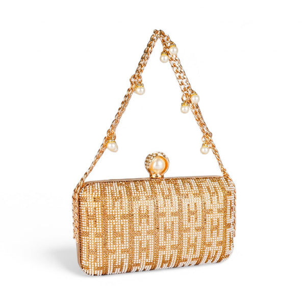 Golden Crystal Pearl Clutch