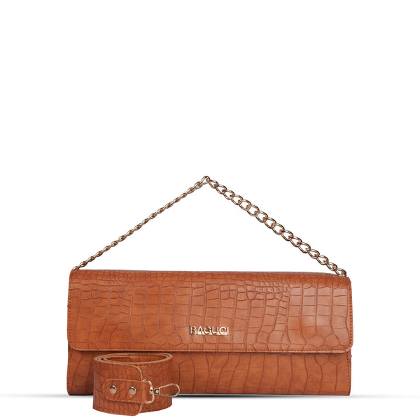 Brown Crocodile Long Saddle Bag