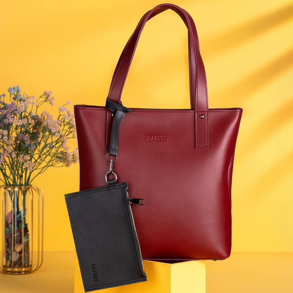 Maroon Tote Bag With Detachable Pouch
