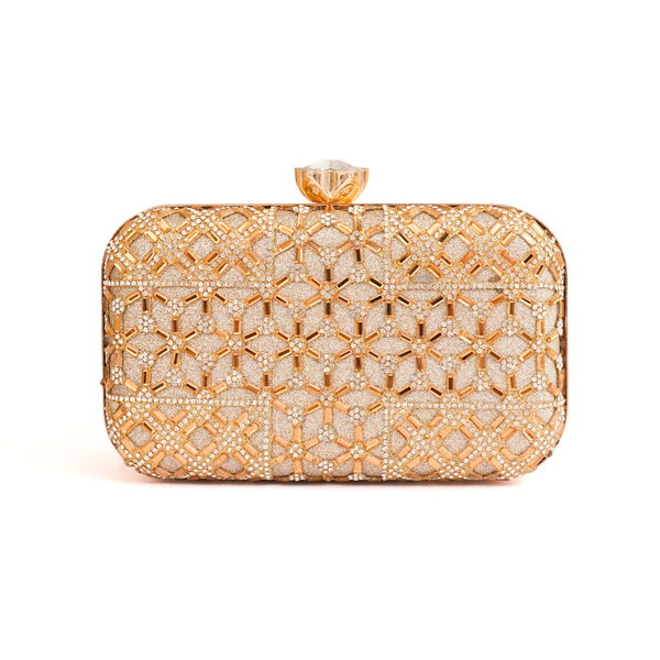 Golden Crystal Net Clutch