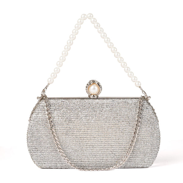 Silver Pearl Chain Clutch